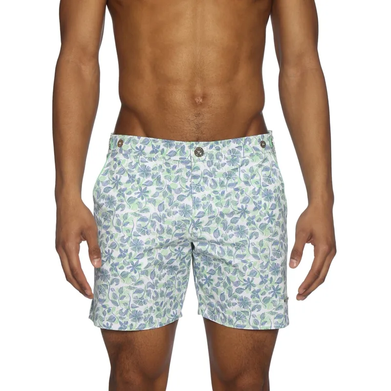 Parke & Ronen Lime Havana Leaf Print 6" Catalonia Stretch sold by Underwear Expert