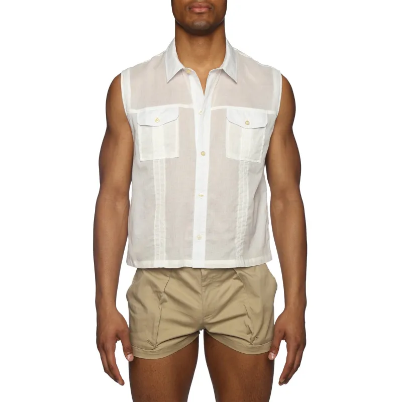 Parke & Ronen Vintage White Sleeveless Expedition Shirt sold by Underwear Expert