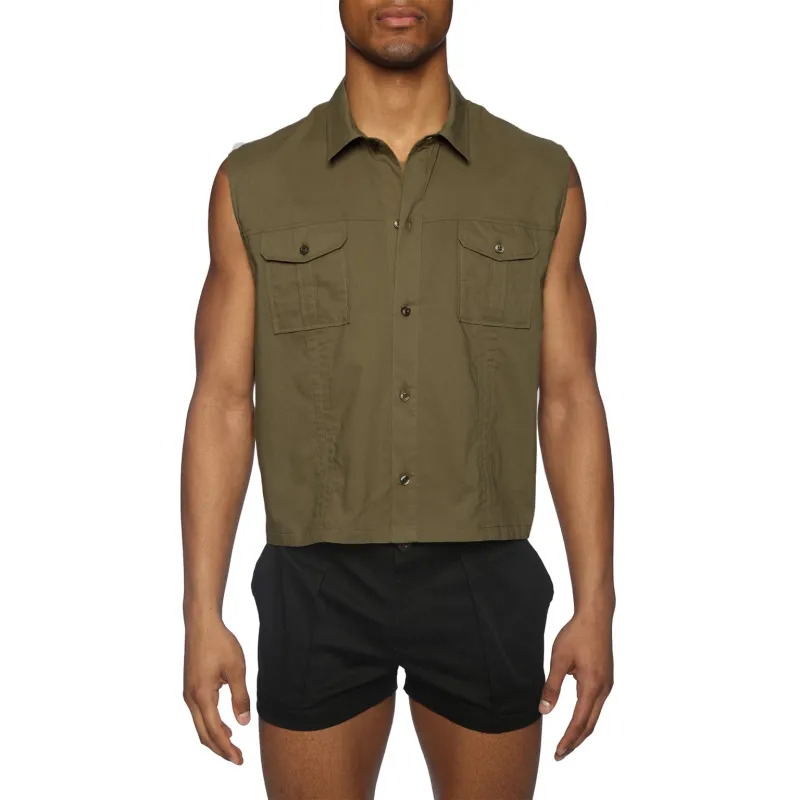 Parke & Ronen Camp Green Sleeveless Expedition Shirt sold by Underwear Expert