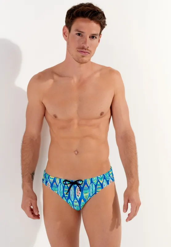 HOM Marbella Swim Mini Brief Blue Print sold by Underwear Expert