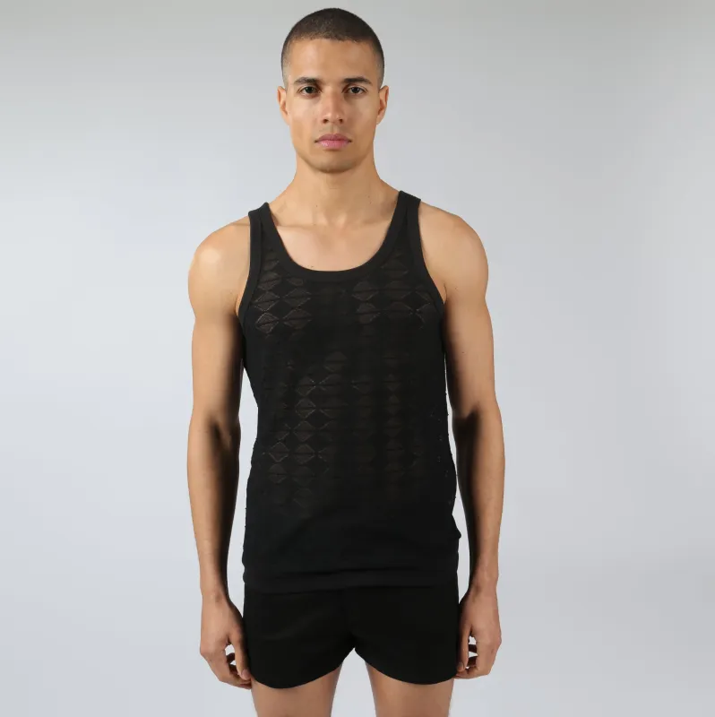 Parke & Ronen New Black Chevron Lace Tank made by Parke & Ronen