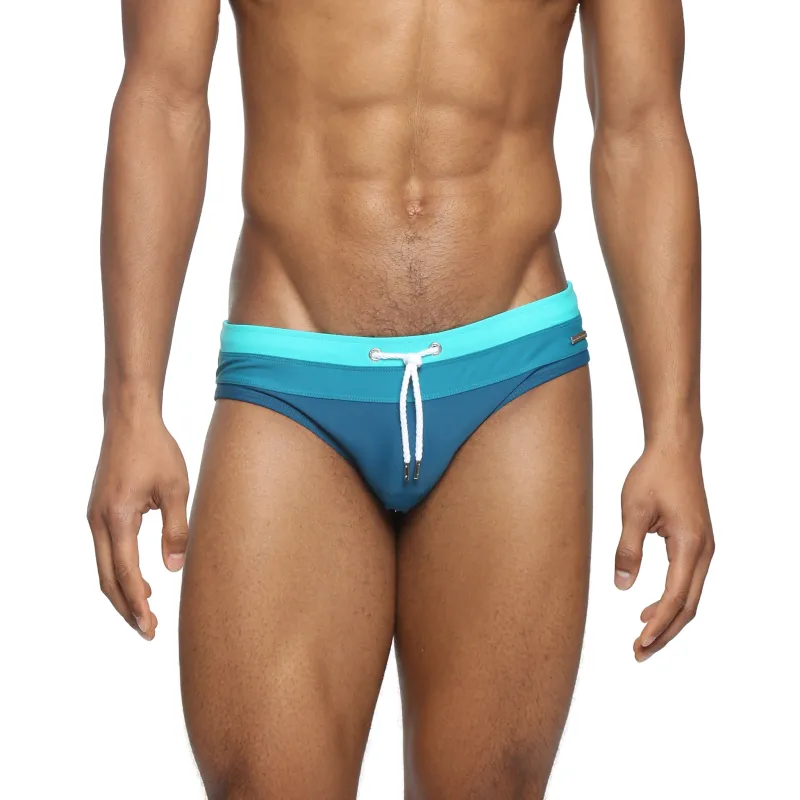 Parke & Ronen New Teal Colorblock Meridian Bikini sold by Underwear Expert