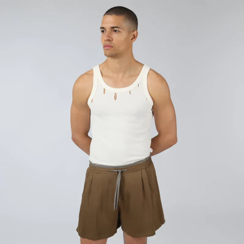 Parke & Ronen New Ivory Slash Rib-Knit Tank made by Parke & Ronen