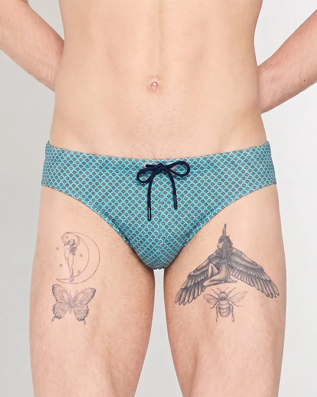 HOM Cappuccino Swim Mini Brief Blue Print made by Underwear Expert