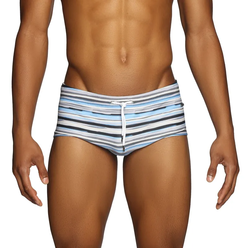 Parke & Ronen Corcovado Square Cut Swim Brief - Horizon Stripe Blue made by Parke & Ronen