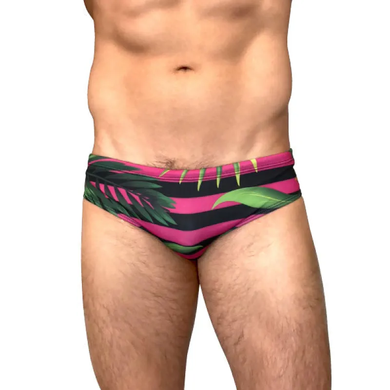 CA-RIO-CA Grumari Pink Sunga Black Stripes & Leaves Swimwear sold by Underwear Expert