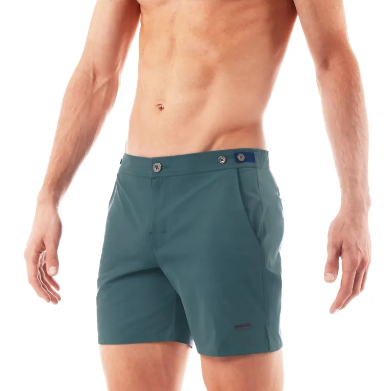 Parke & Ronen Dusk Blue 6" Catalonia Solid Stretch Swim Short sold by Underwear Expert