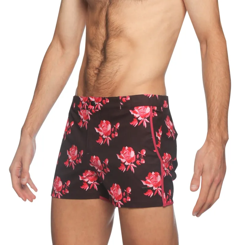 Parke & Ronen Vamp Red Peonies Print 2" Angeleno Stretch Swim Trunk sold by Underwear Expert