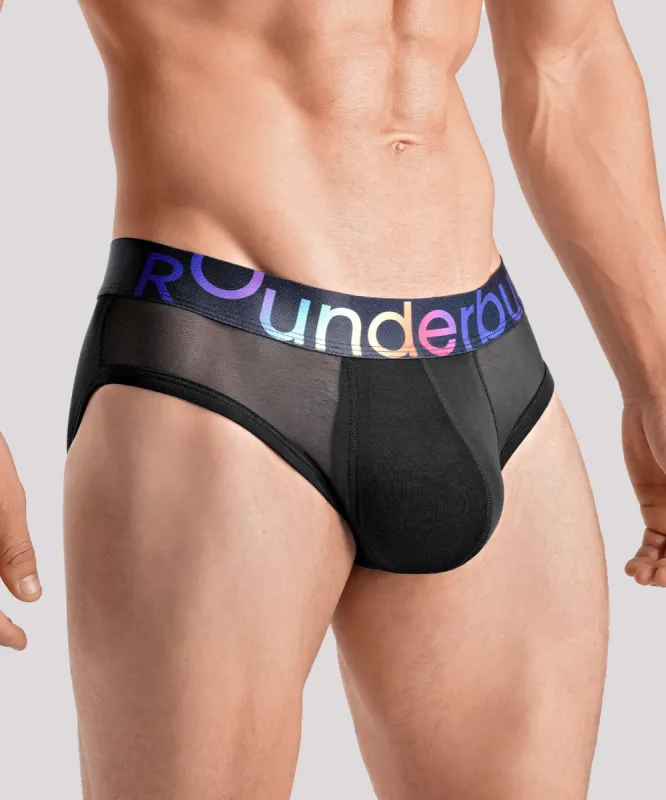 Rounderbum Transparent Pride Package Brief Black sold by Underwear Expert