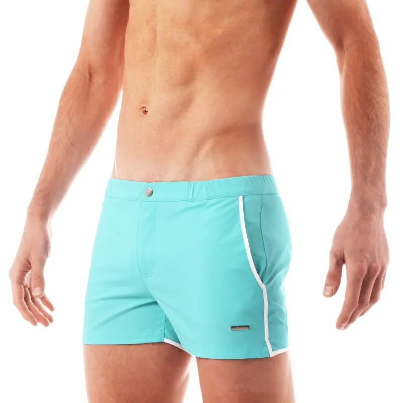 Parke & Ronen Robin's Egg 2" Angeleno Solid Stretch Swim Trunk sold by Underwear Expert