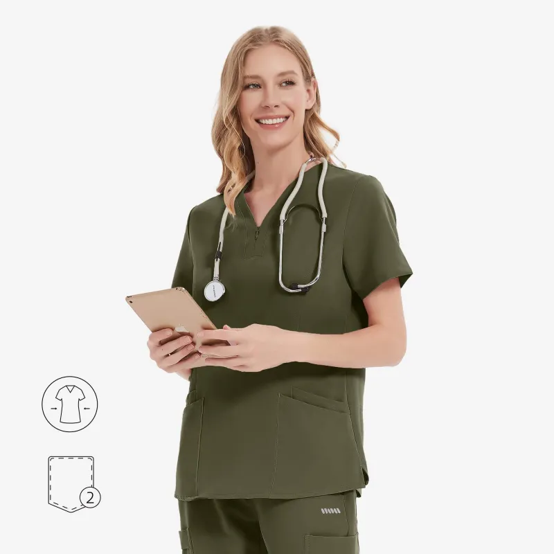 Evelyn Y-Neck Zip Scrub Top sold by Uniforms World