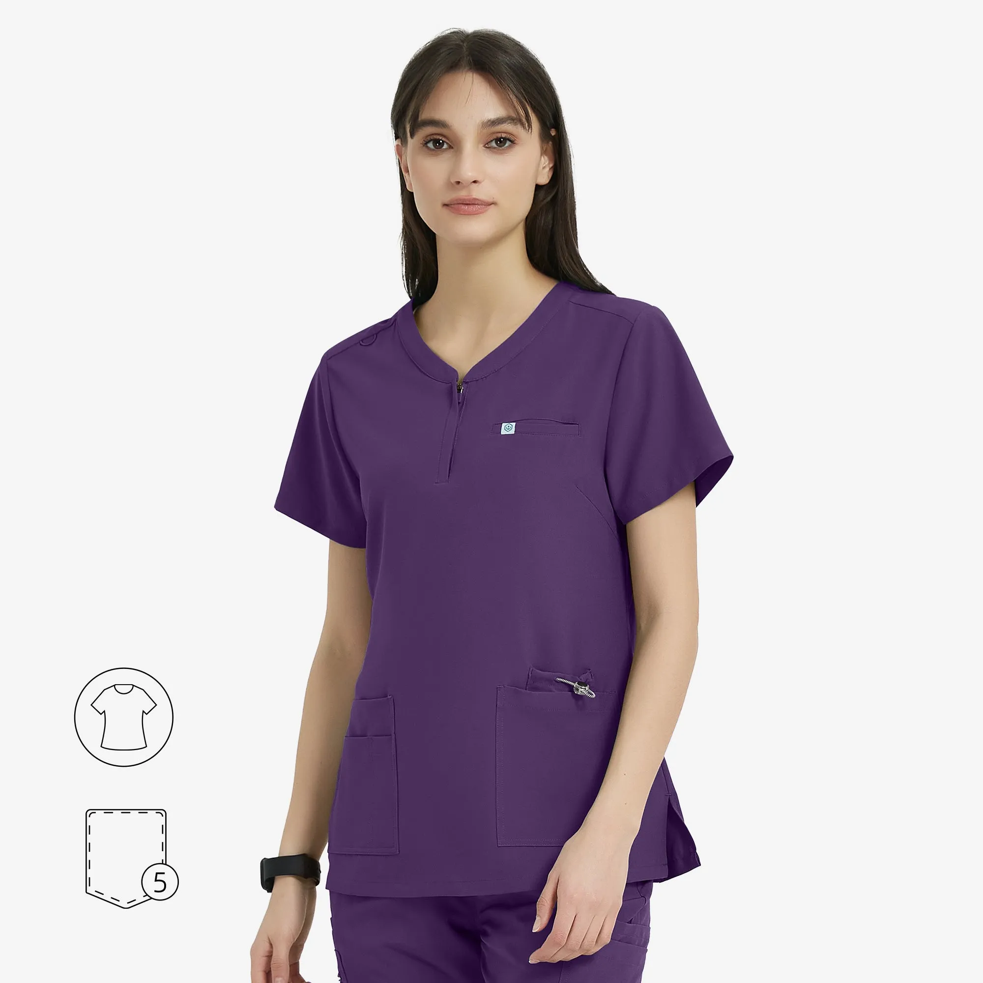 Melisa V-Neck Collar Scrub Top - Zipper Placket sold by Uniforms World