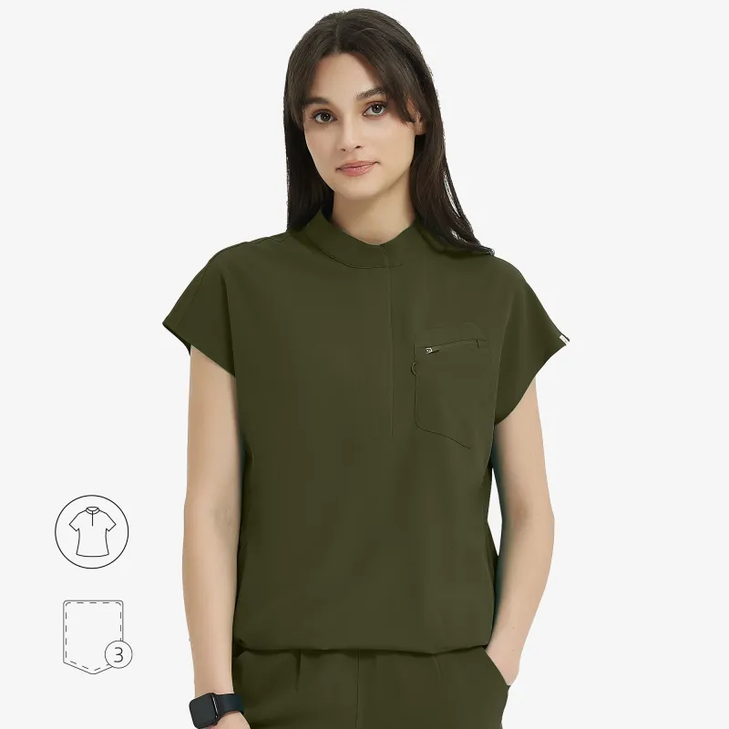 Raven Mandarin Collar Scrub Top - Zipper Placket sold by Uniforms World