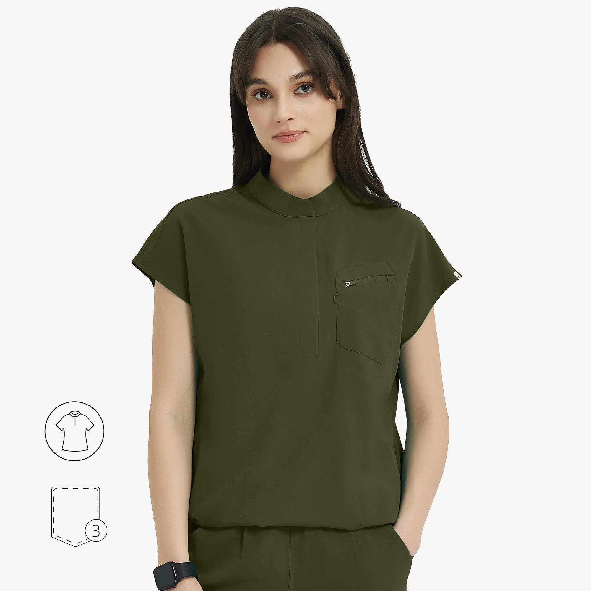 Raven Mandarin Collar Scrub Top - Zipper Placket sold by Uniforms World