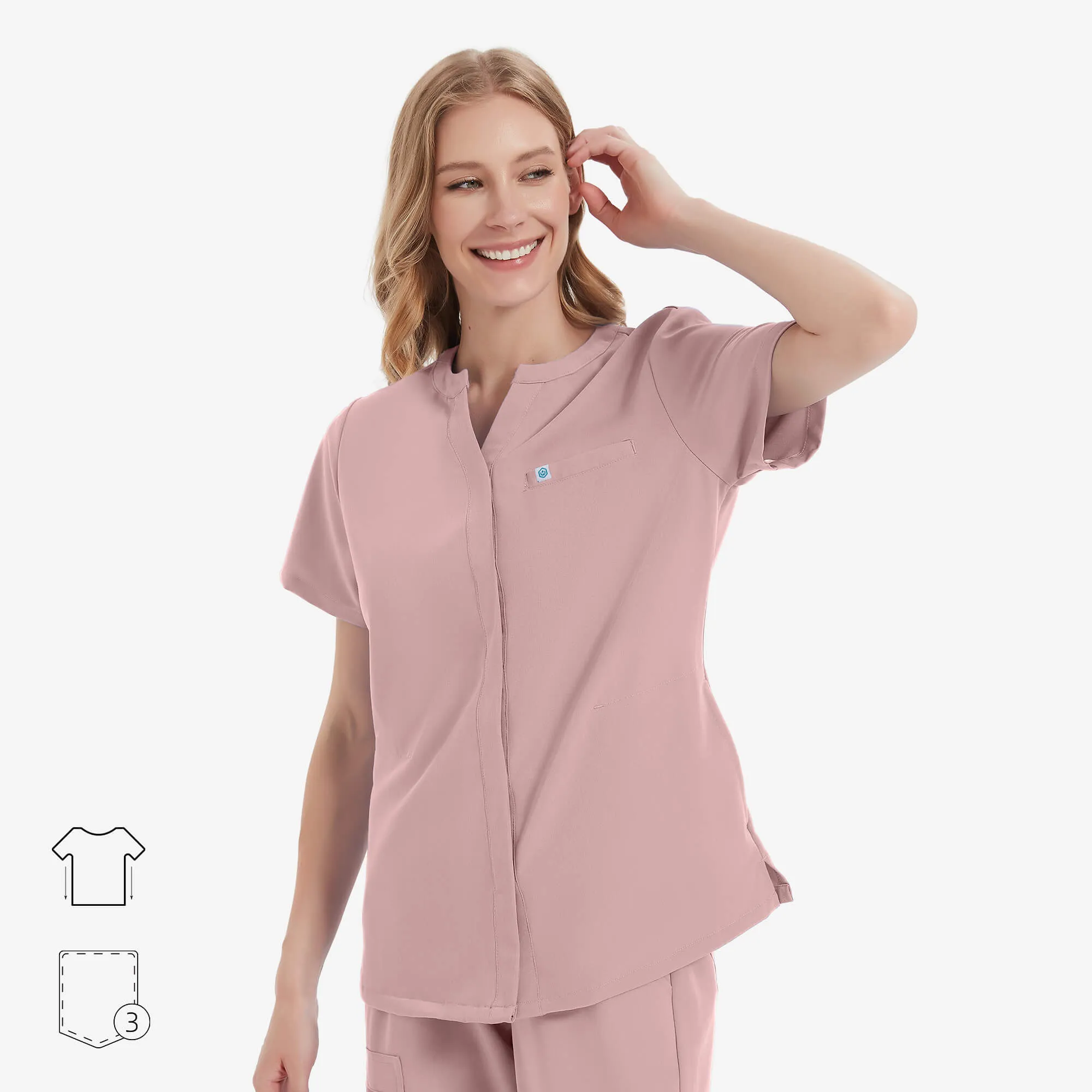 Cerise Snap-Front Scrub Top sold by Uniforms World