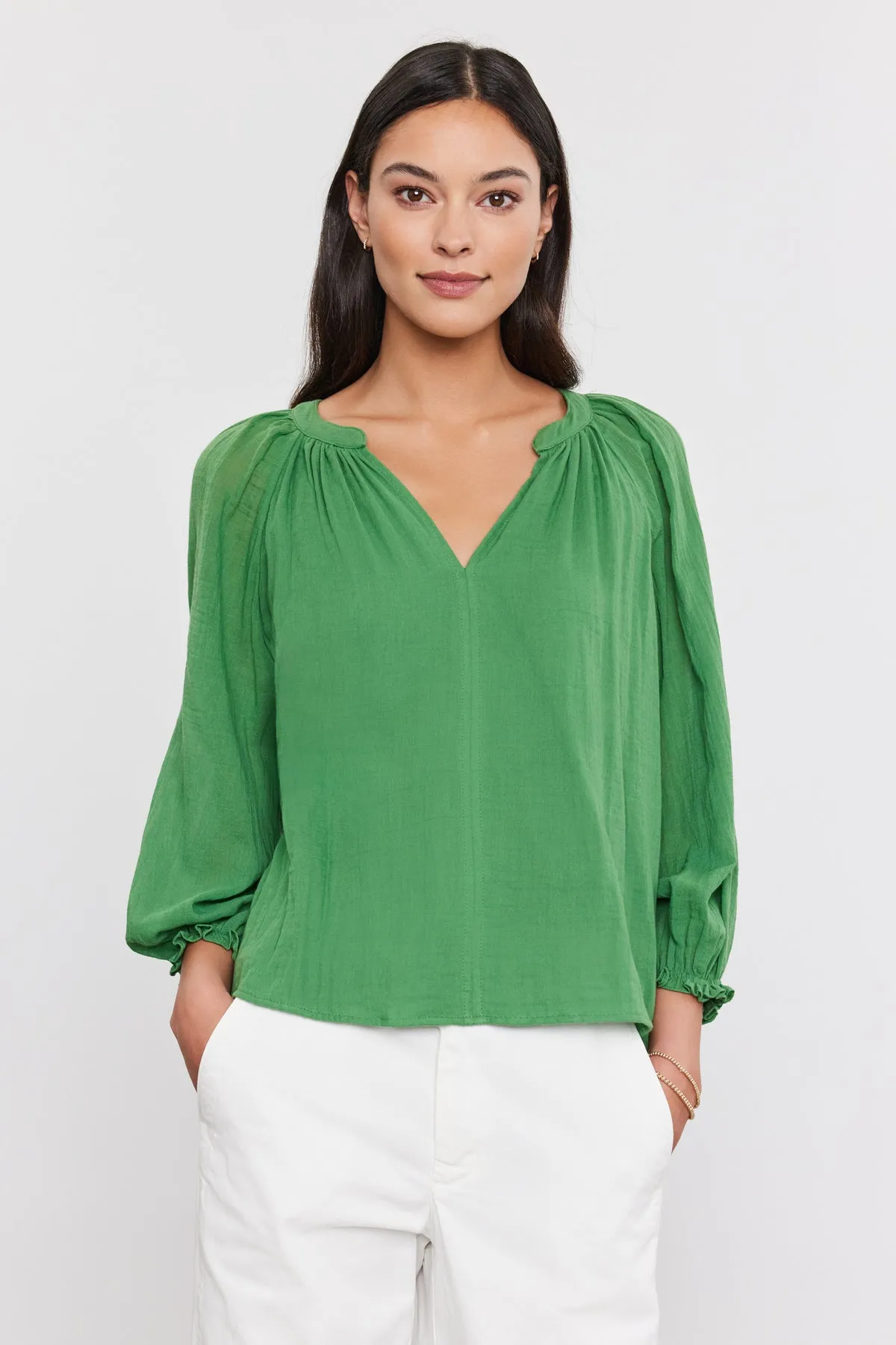 DENICE COTTON GAUZE TOP IN GRASS sold by Velvet Tees