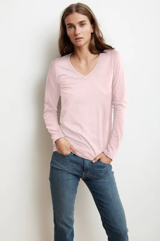 BRIDGET LONG SLEEVE V-NECK TEE IN BUBBLE sold by Velvet Tees