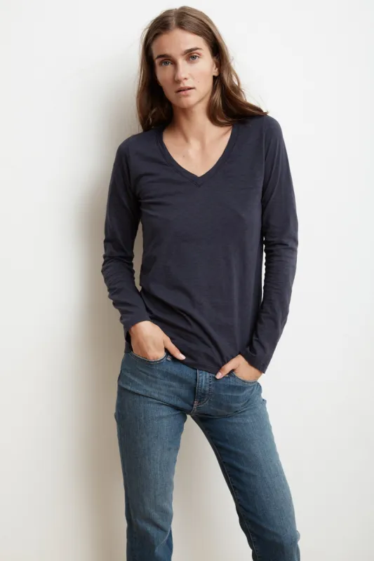 BRIDGET CITY COTTON SLUB TEE IN INK sold by Velvet Tees