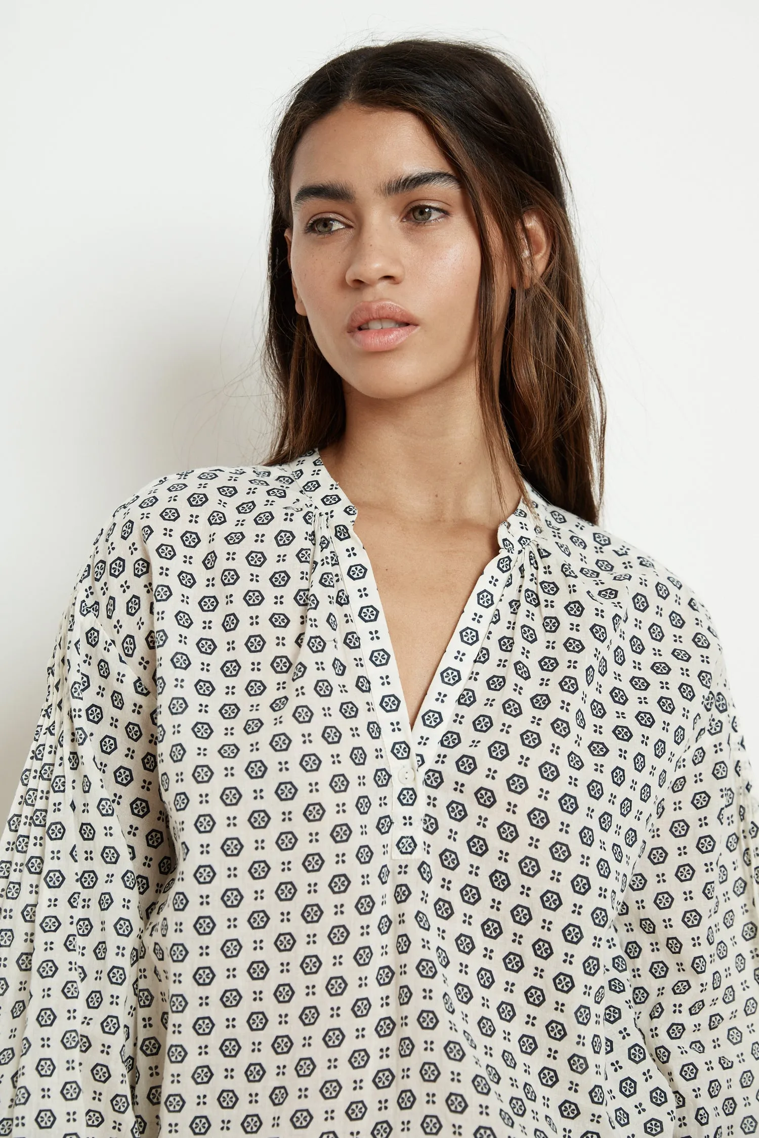 ERIKA PRINTED COTTON VOILE HALF-PLACKET BLOUSE IN CRESCENT sold by Velvet Tees product image thumbnail 2