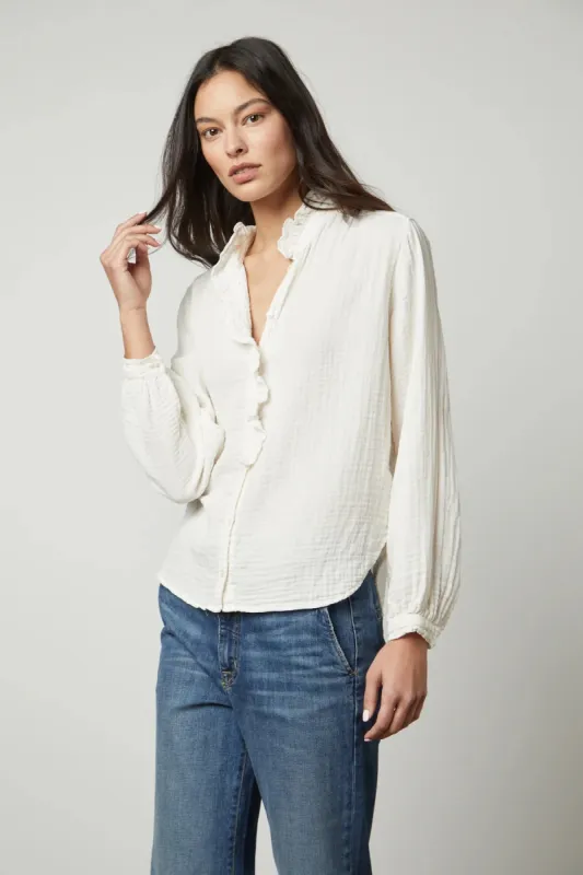 TRISHA COTTON GAUZE TOP IN ECRU sold by Velvet Tees