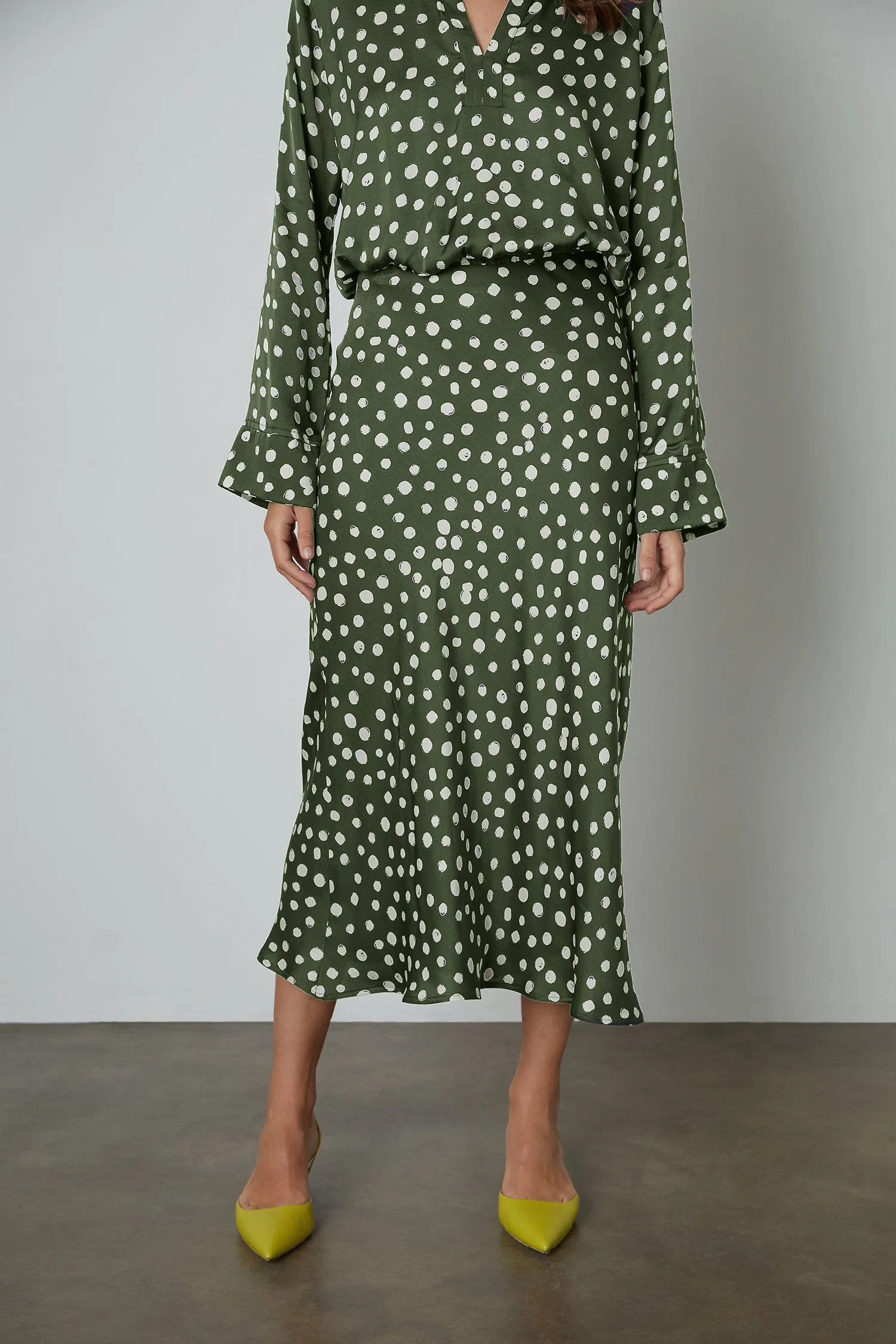 KAIYA POLKA DOT SKIRT IN GREEN sold by Velvet Tees