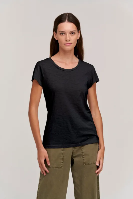 ODELIA COTTON SLUB CREW NECK T-SHIRT IN BLACK sold by Velvet Tees