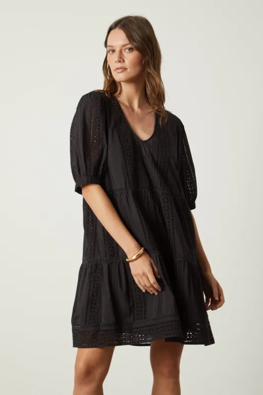 MARGARET EMBROIDERED COTTON DRESS IN BLACK sold by Velvet Tees