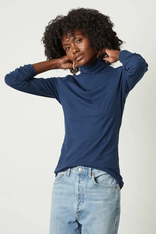 TALISIA GAUZY WHISPER TURTLE NECK TOP IN MIDNIGHT sold by Velvet Tees