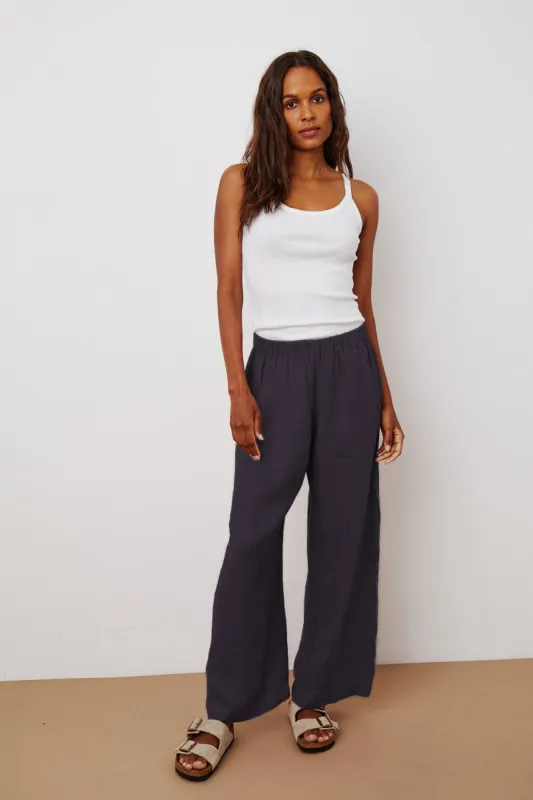 LOLA LINEN TROUSERS IN COPEN sold by Velvet Tees