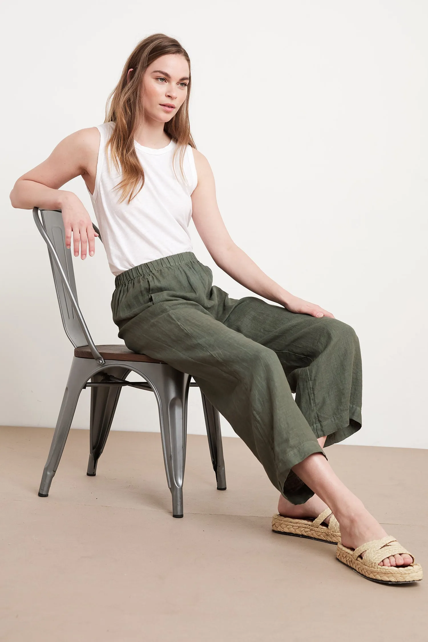 LOLA WOVEN LINEN TROUSERS IN ELM sold by Velvet Tees product image thumbnail 2