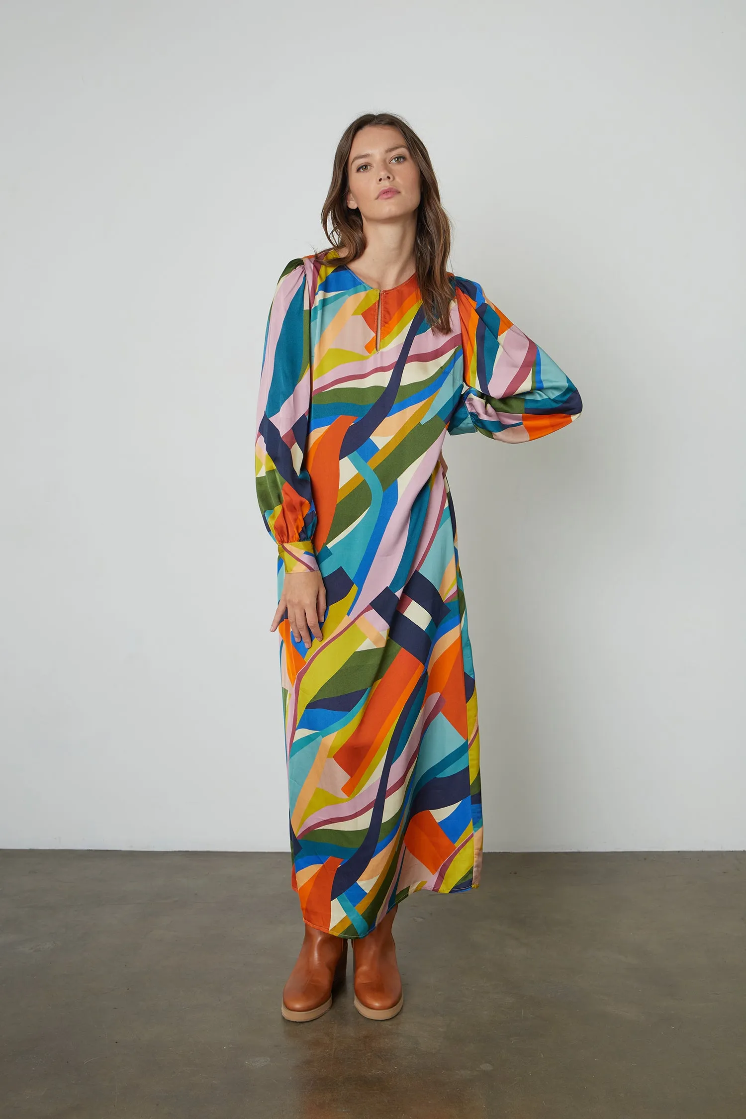 NYOMI PRINTED MIDI DRESS IN MULTI sold by Velvet Tees
