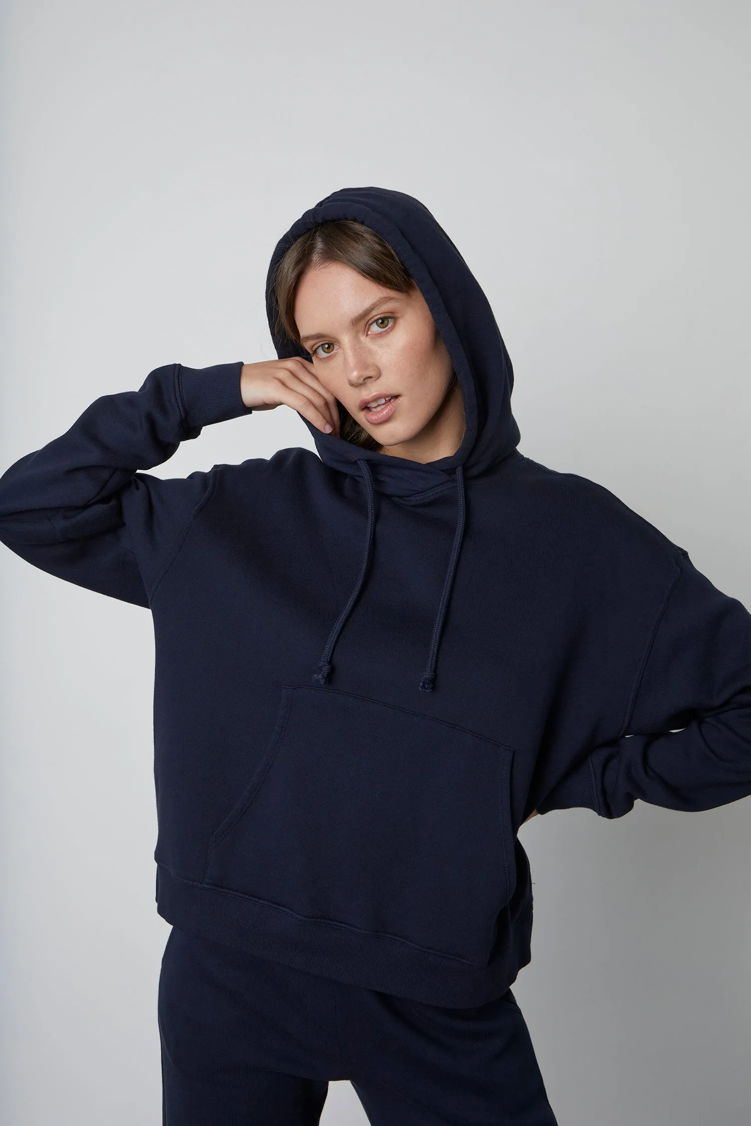 MICHELLE FLEECE HOODIE IN NAVY sold by Velvet Tees product image thumbnail 5