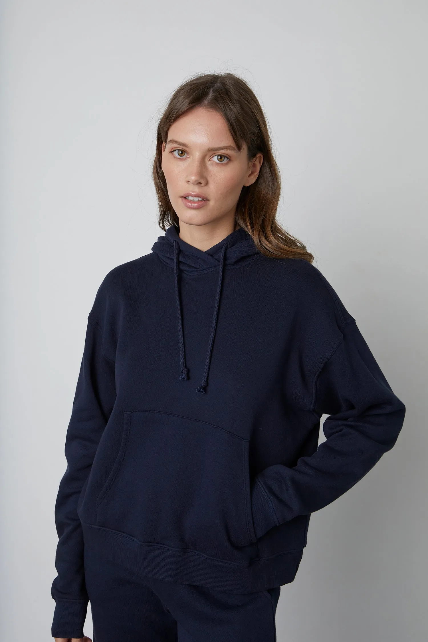 MICHELLE FLEECE HOODIE IN NAVY sold by Velvet Tees product image thumbnail 3