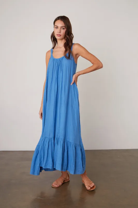 ELARA LINEN TANK DRESS IN CORTEZ sold by Velvet Tees