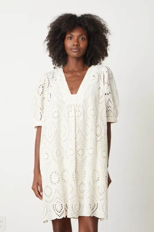 KENNIE EYELET DRESS IN IVORY sold by Velvet Tees