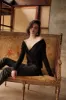 JANESSA TENCEL JERSEY V NECK TOP IN BLACK sold by Velvet Tees
