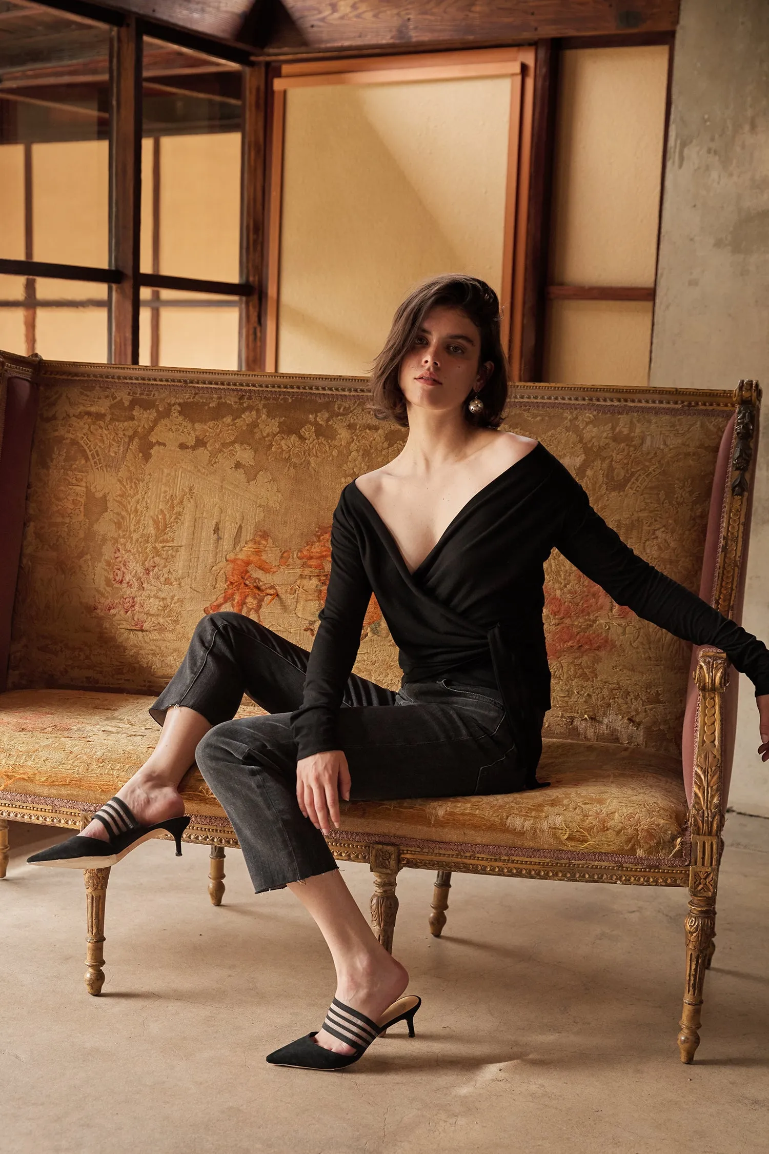 JANESSA TENCEL JERSEY V NECK TOP IN BLACK sold by Velvet Tees product image thumbnail 4