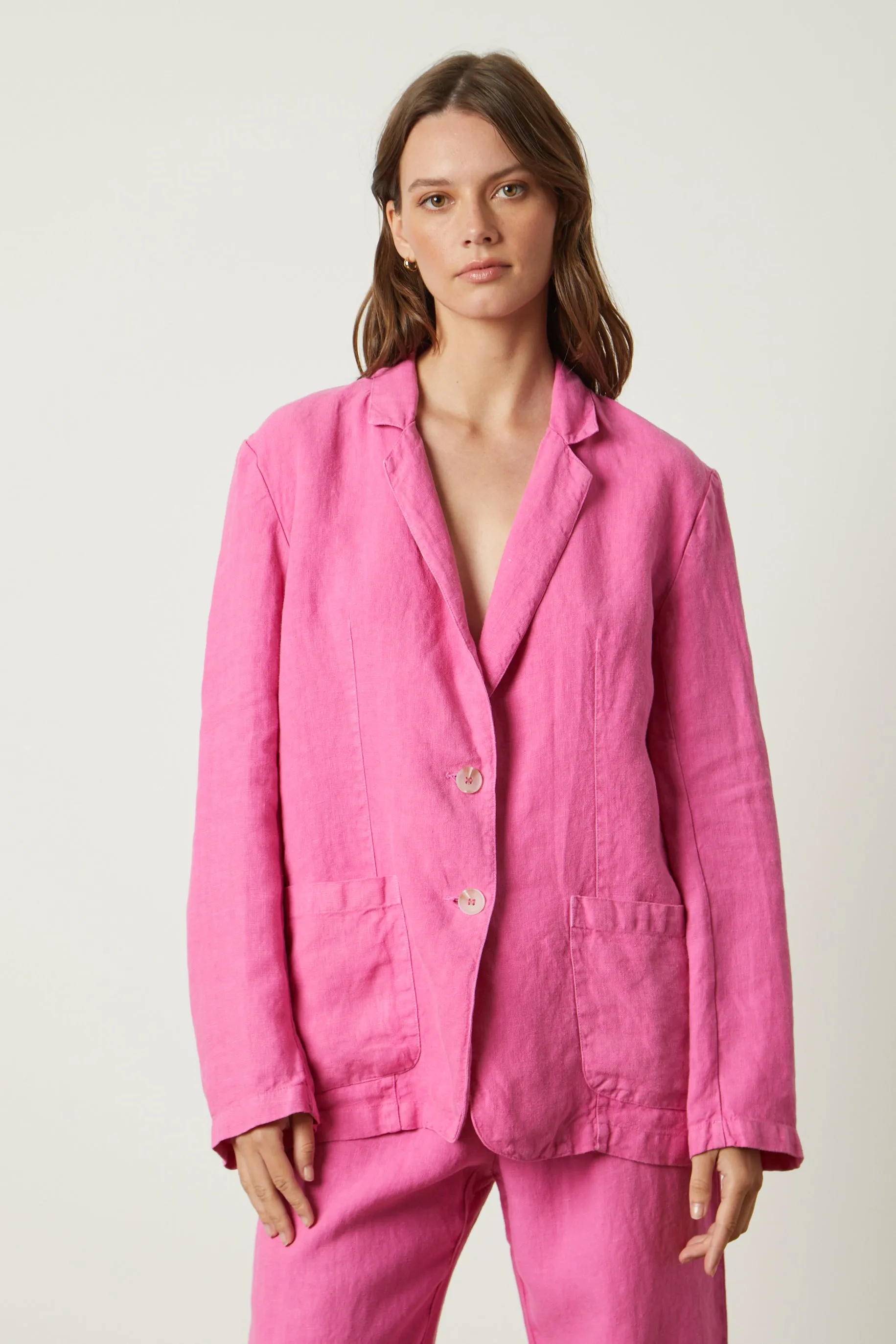 CASSIE HEAVY LINEN BLAZER IN FLAMINGO sold by Velvet Tees