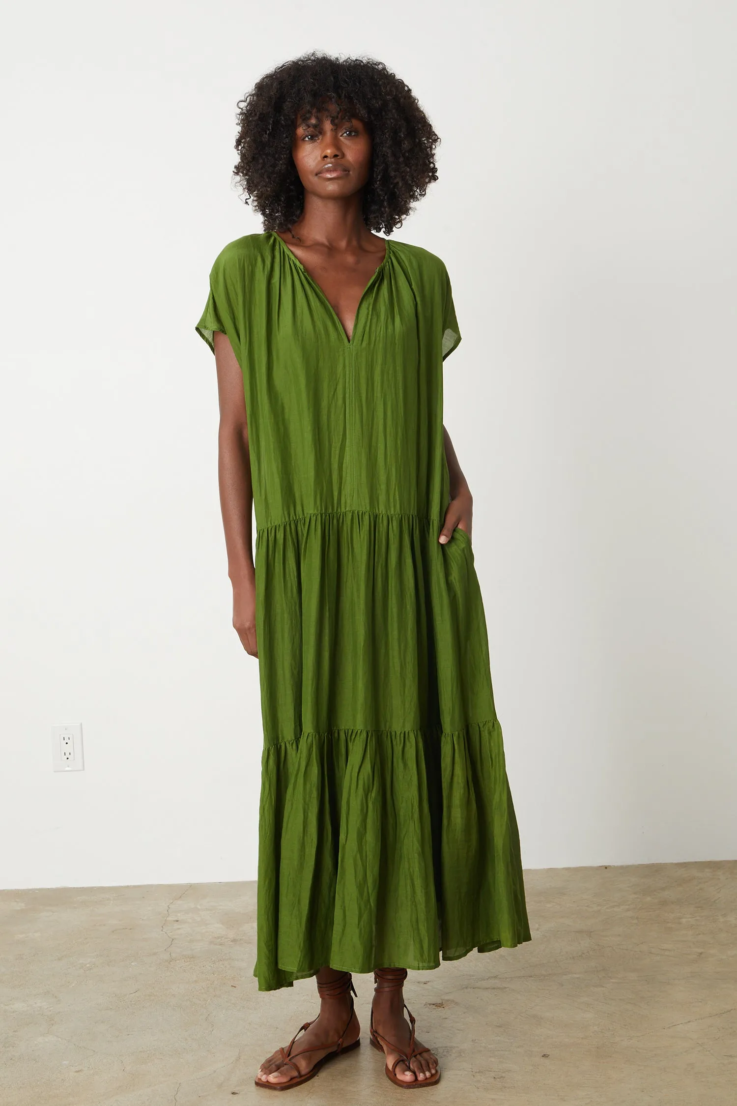 ADA SILK COTTON VOILE DRESS IN MOSS sold by Velvet Tees