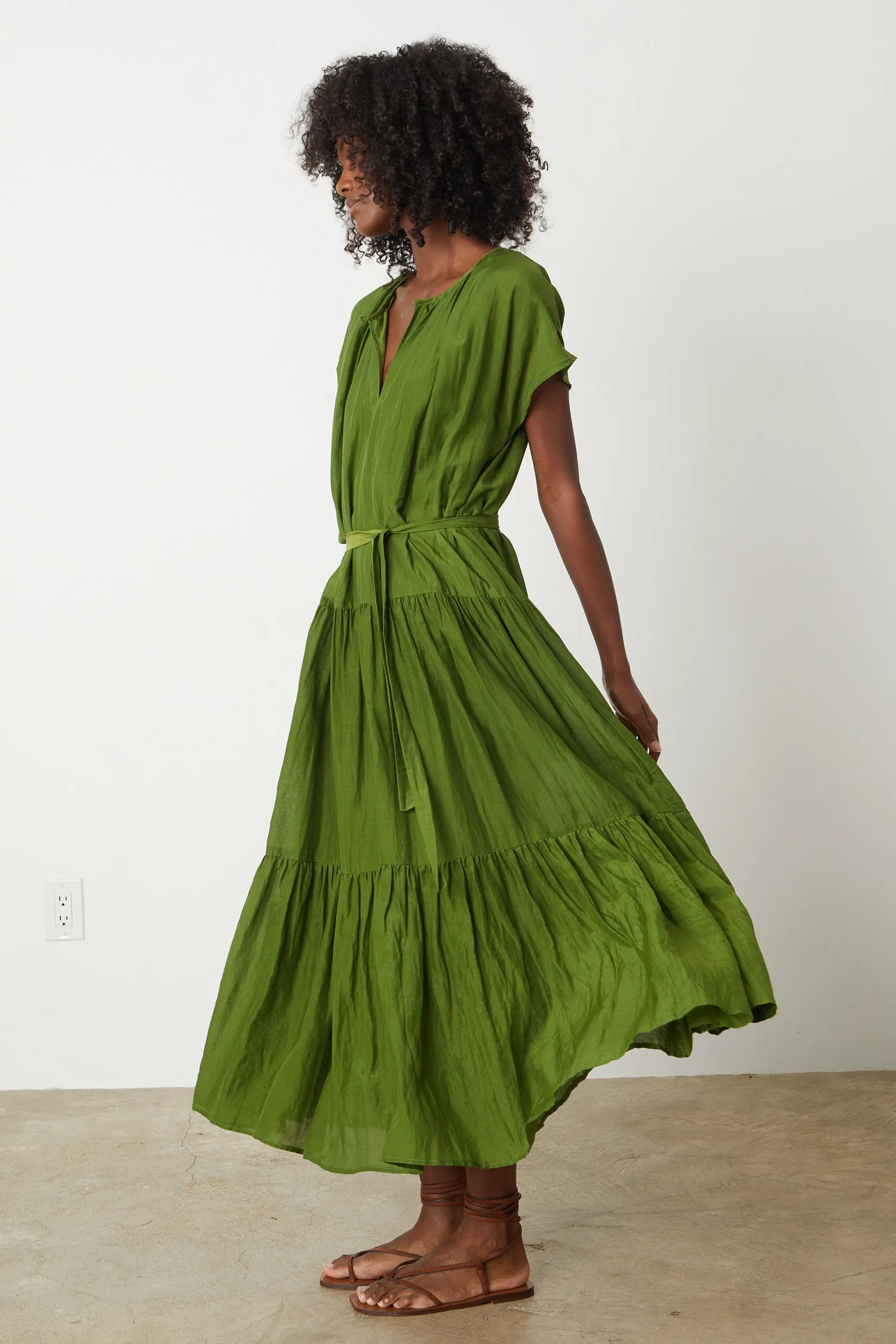 ADA SILK COTTON VOILE DRESS IN MOSS sold by Velvet Tees product image thumbnail 5