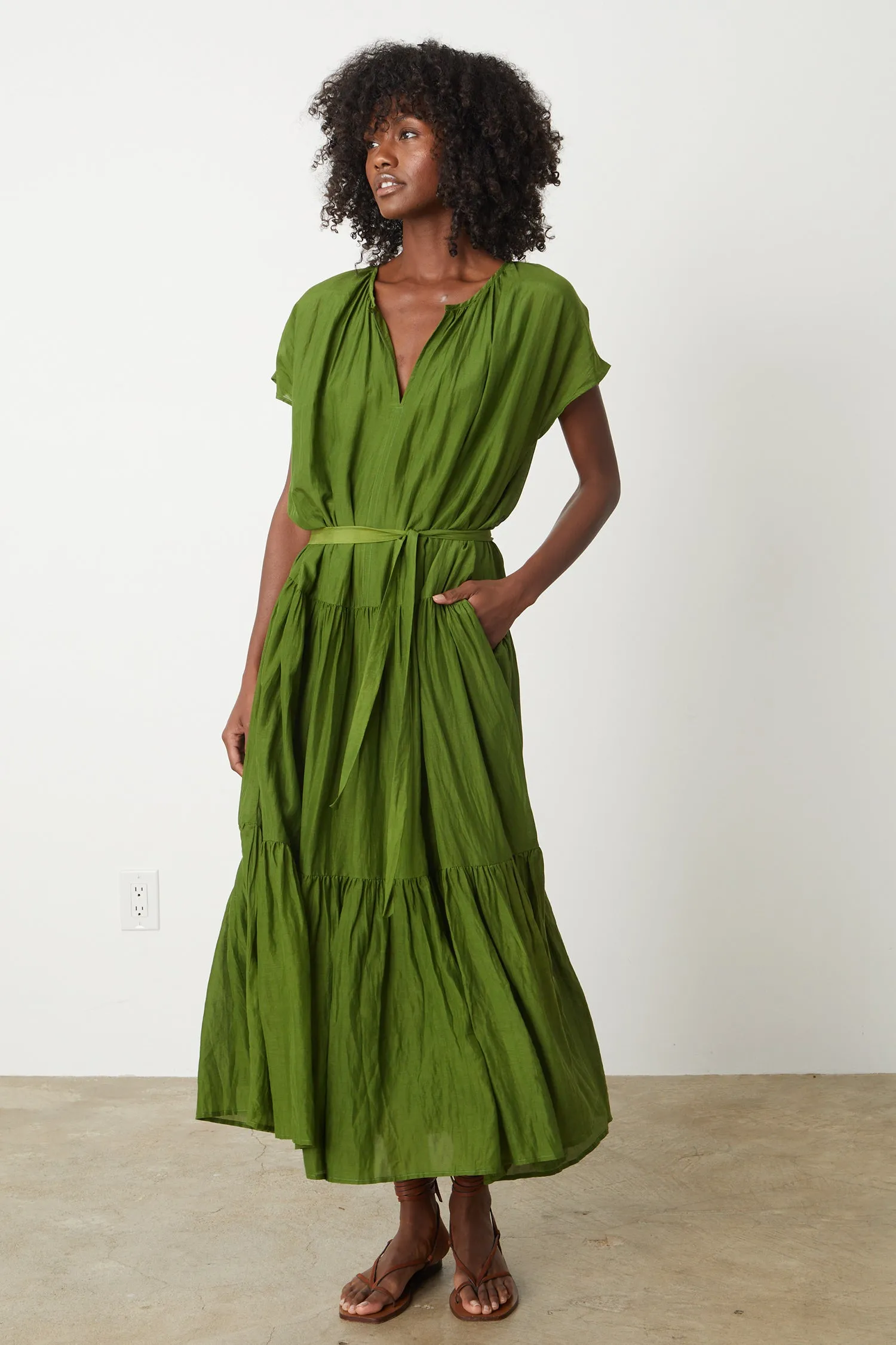 ADA SILK COTTON VOILE DRESS IN MOSS sold by Velvet Tees product image thumbnail 4