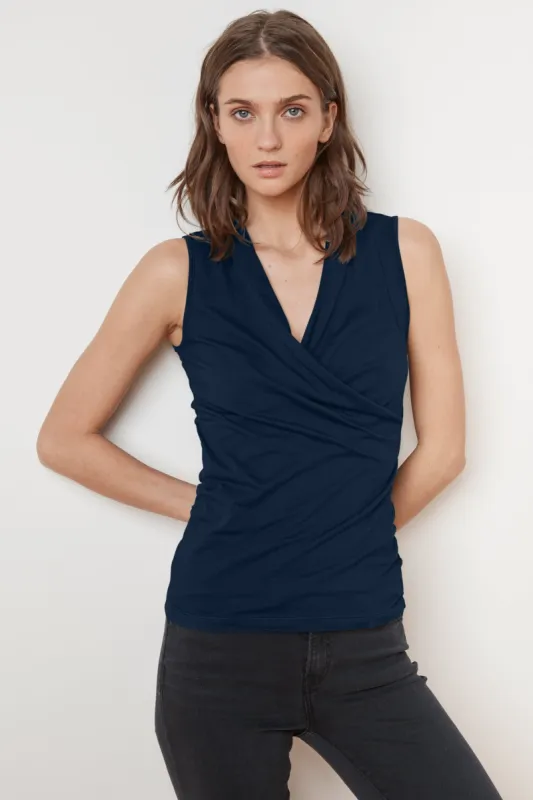 ADELISE GAUZY WHISPER WRAP TANK IN MIDNIGHT sold by Velvet Tees