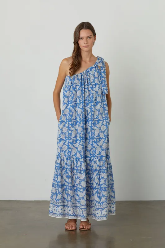 JOANNA ONE SHOULDER PRINTED MAXI DRESS IN ASUL sold by Velvet Tees