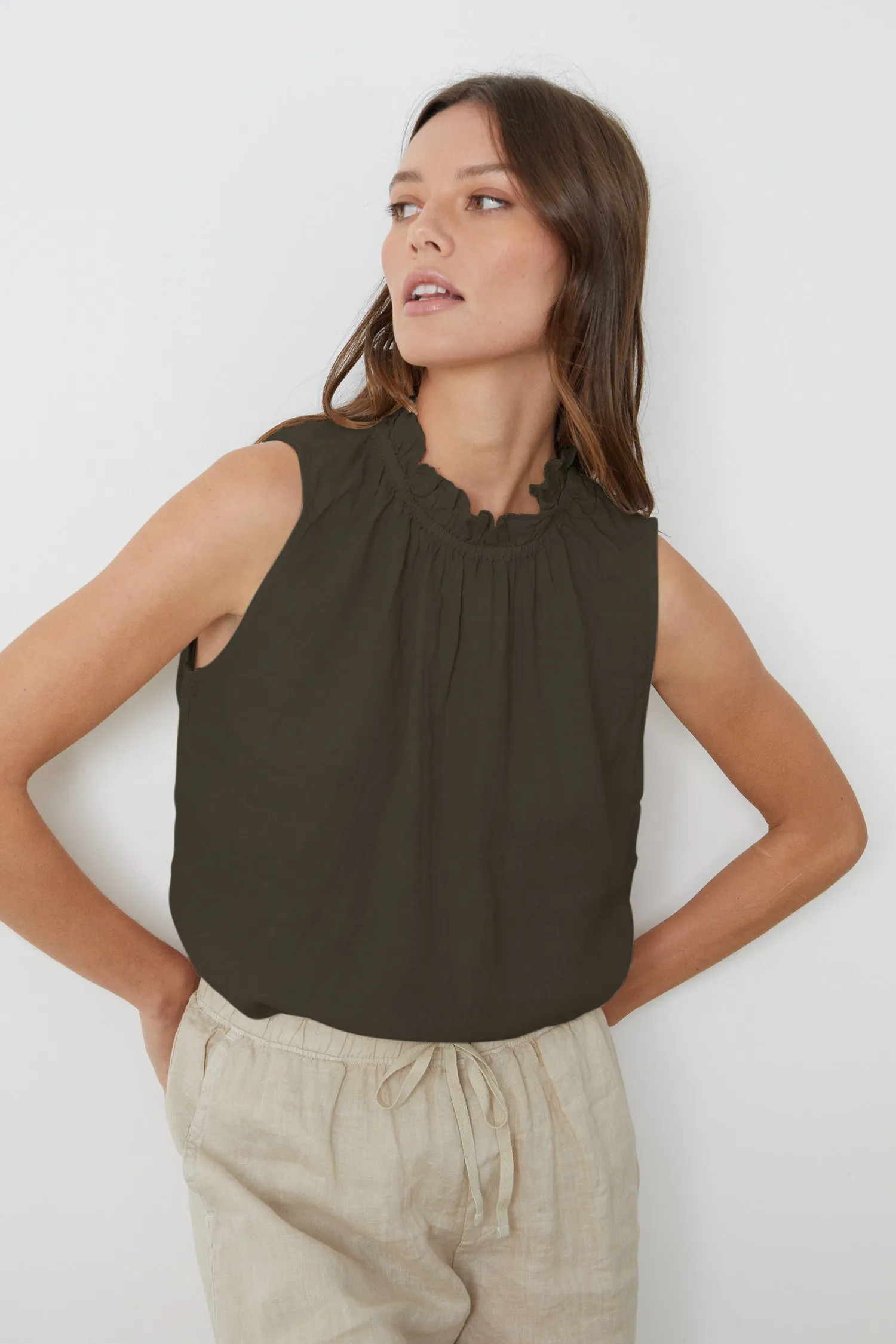 NOVA WOVEN LINEN TOP IN CAVIAR sold by Velvet Tees product image thumbnail 4