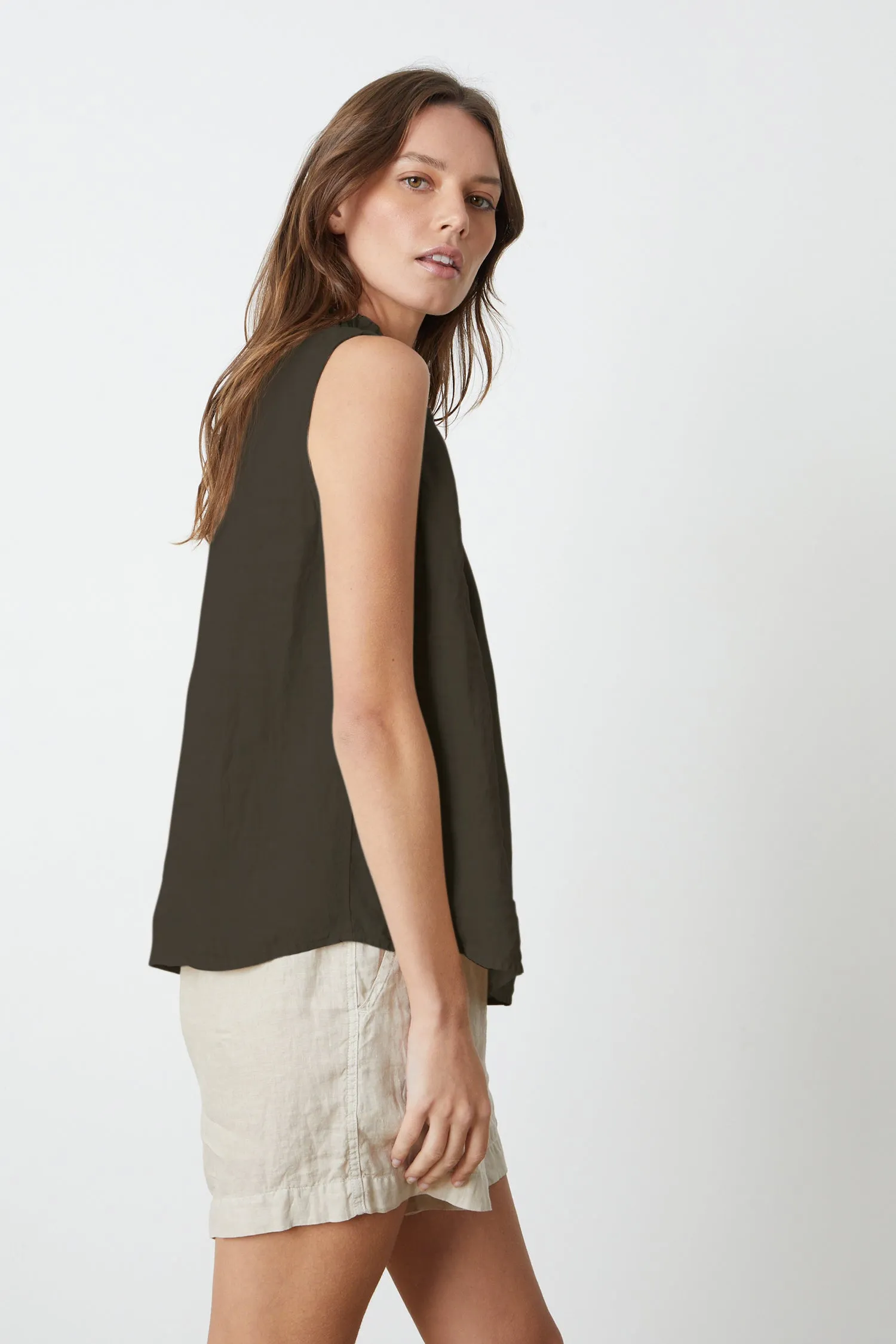 NOVA WOVEN LINEN TOP IN CAVIAR sold by Velvet Tees product image thumbnail 2