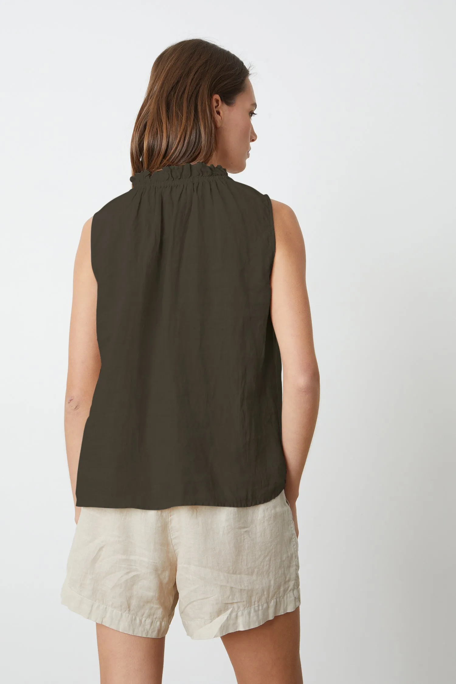 NOVA WOVEN LINEN TOP IN CAVIAR sold by Velvet Tees product image thumbnail 3