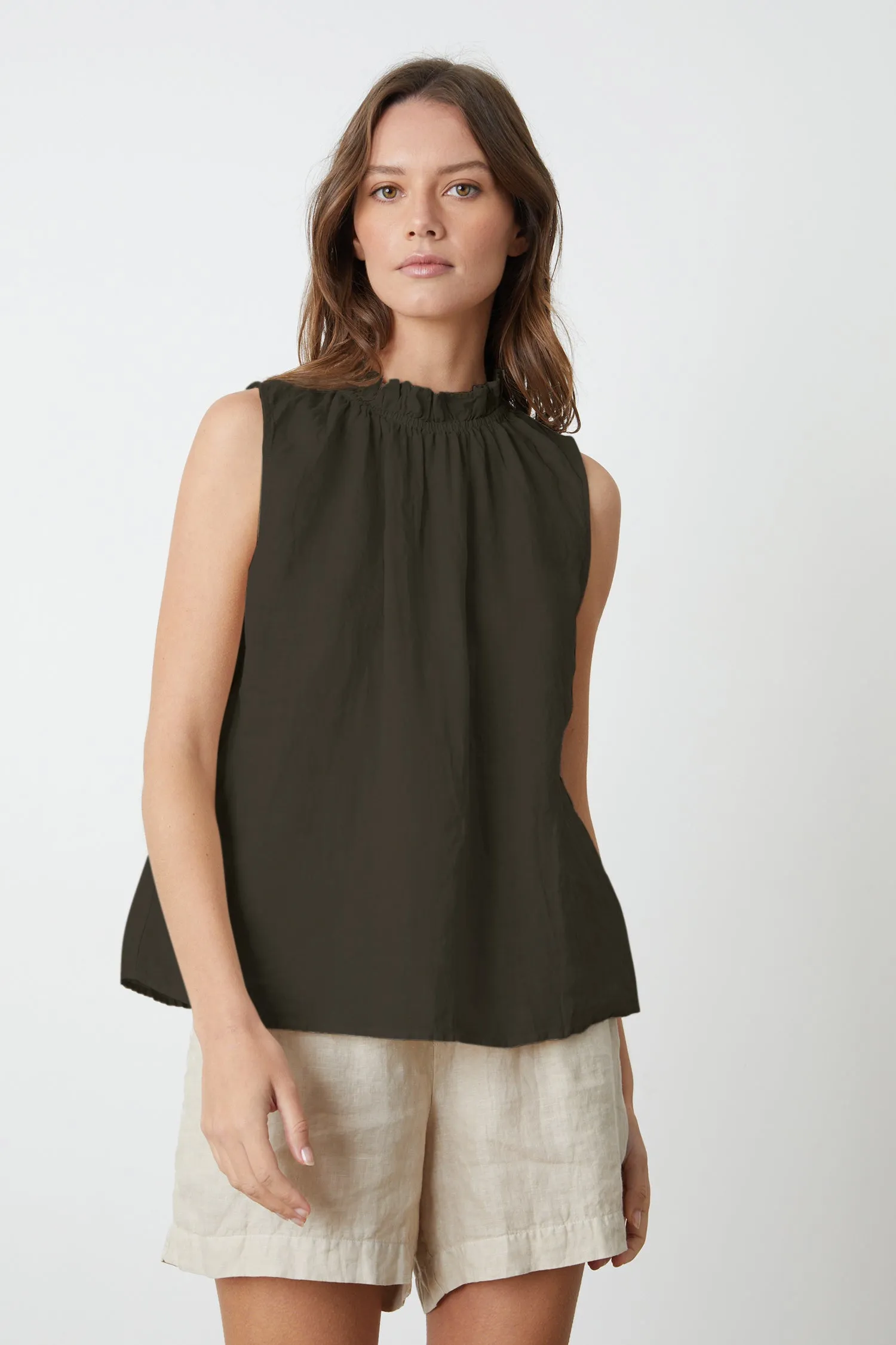 NOVA WOVEN LINEN TOP IN CAVIAR sold by Velvet Tees