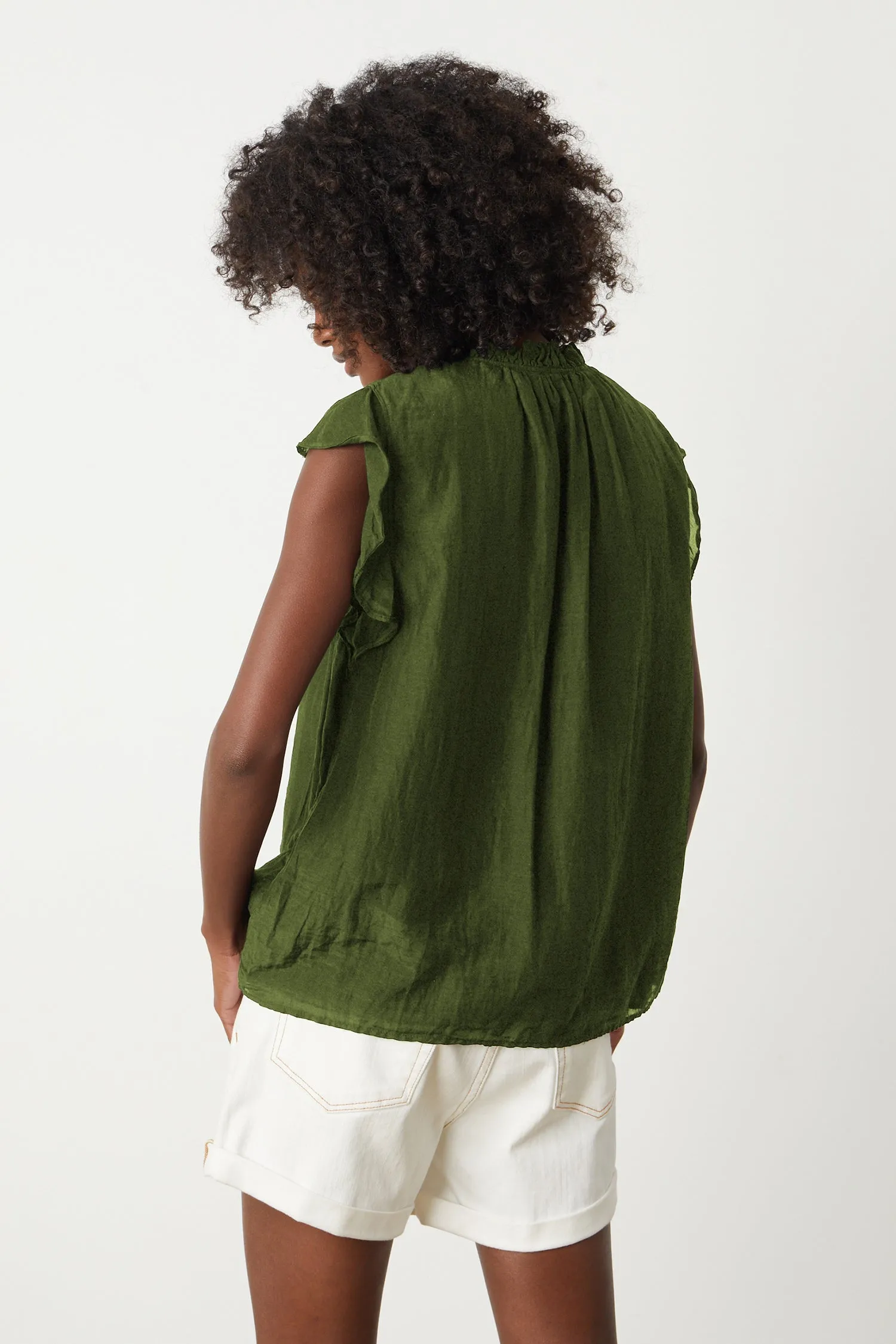 MELANIE SILK COTTON VOILE TOP IN MOSS sold by Velvet Tees product image thumbnail 3