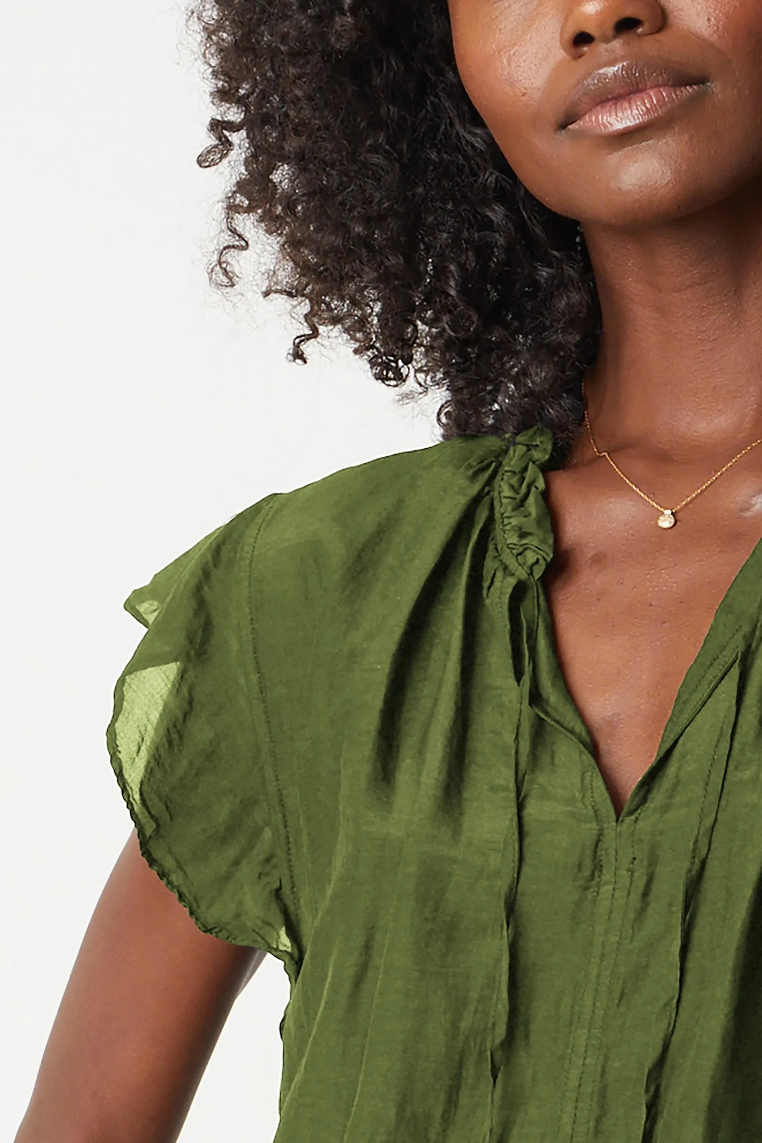 MELANIE SILK COTTON VOILE TOP IN MOSS sold by Velvet Tees product image thumbnail 5