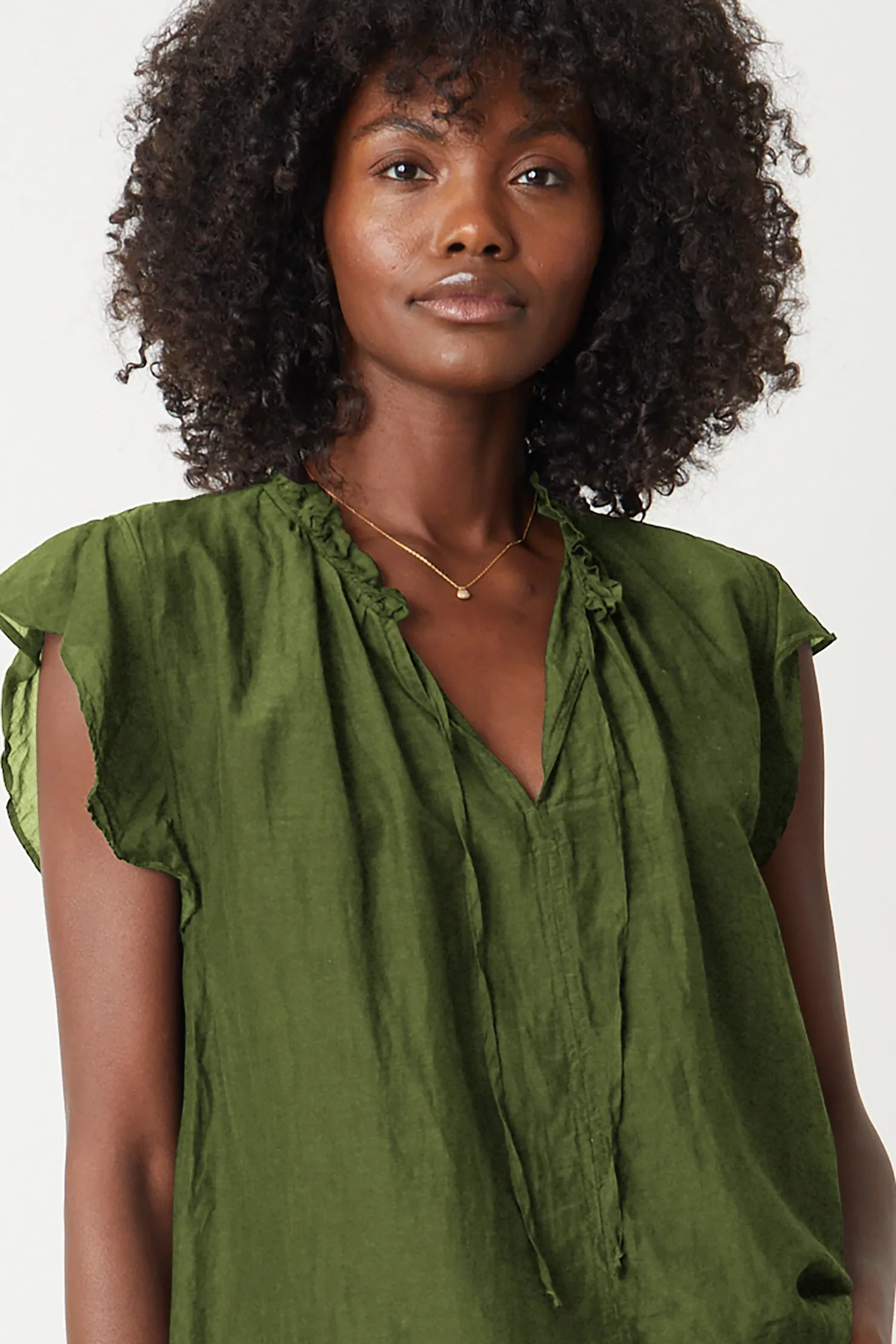 MELANIE SILK COTTON VOILE TOP IN MOSS sold by Velvet Tees product image thumbnail 4